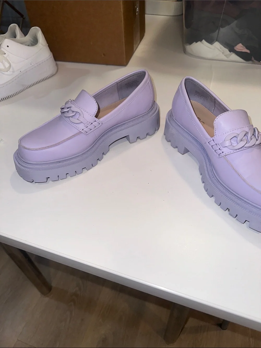 ALDO Lavender Chain-Trim Leather Loafers
